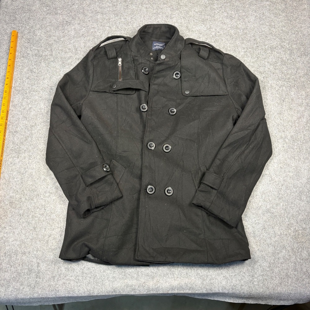 AOWOFS Mens Double Breasted Wool Blend Pea Coat Black Military Jacket XL